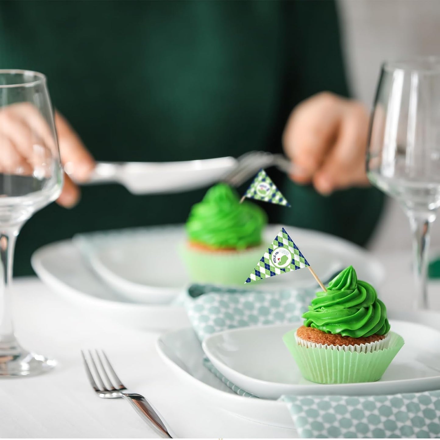 50 Pcs Golf Cupcake Toppers Hole in One Birthday Decorations 1st Golf Cocktail Picks Mini Stick Cupcake Toppers Flags for Baby 1st Birthday Party Food Bar Decorations Supplies(Check Pattern)