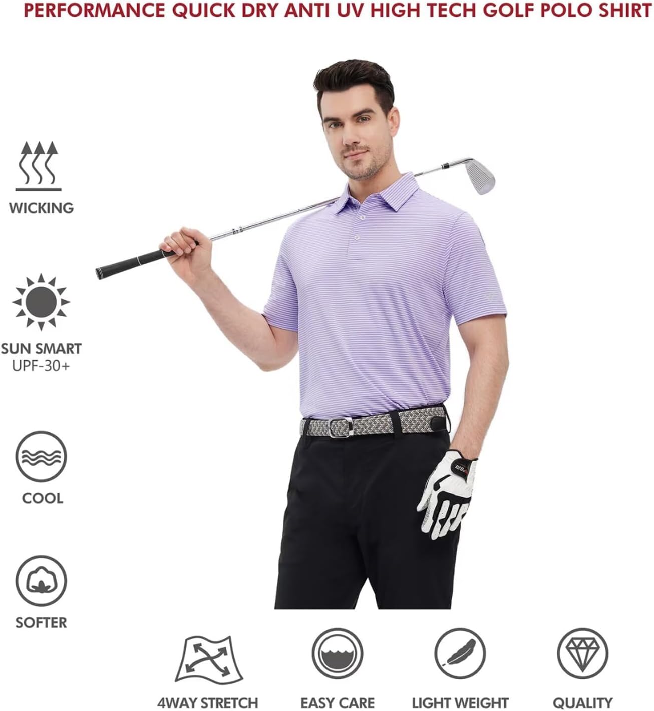 Golf Shirts for Men Dry Fit Short Sleeve Print Performance Moisture Wicking Polo Shirt