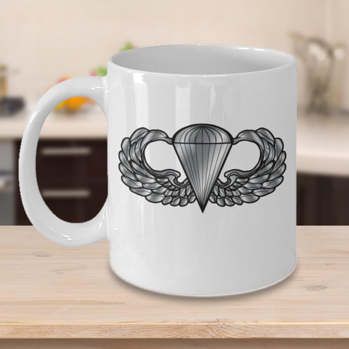U.S. Army Airborne Coffee Mug - Parachutist Badge - Paratrooper Wings (White, 15oz)