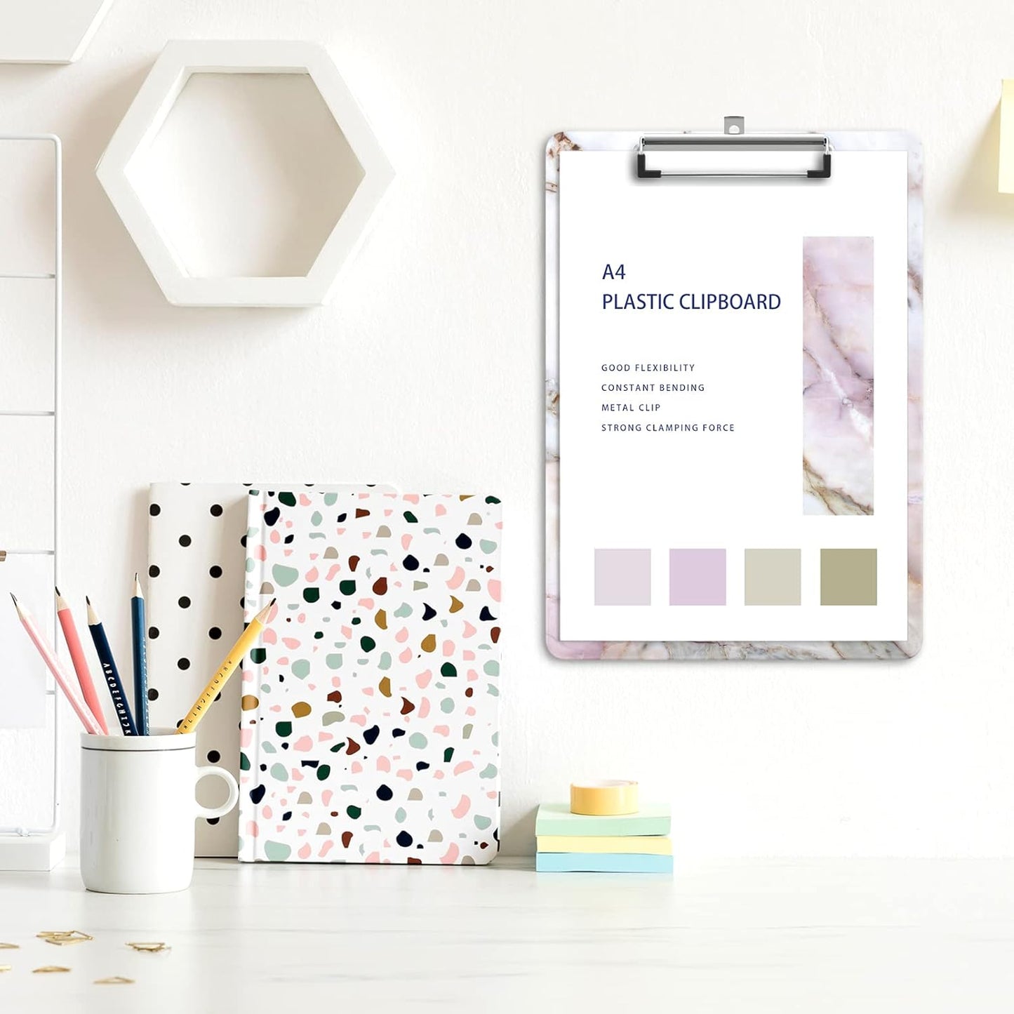 Plastic A4 Clipboards, Cute Clip Board Stardard Letter Size 9 x 12.5 in, Office Decorative for Students Women Men and Kids, Stone Texture