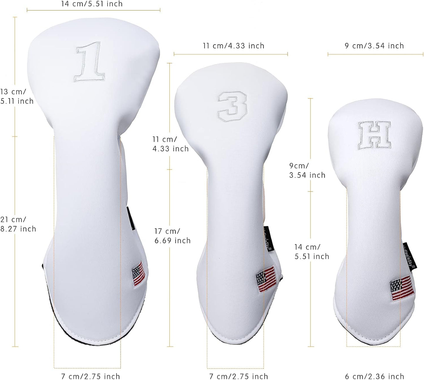 Golf Driver Head Covers 3-Pack for Men & Women - Premium PU Leather with Elephant Embroidery, Double Elastic Band (Driver/Fairway/Hybrid), Waterproof & Durable - White Grey or Black Grey