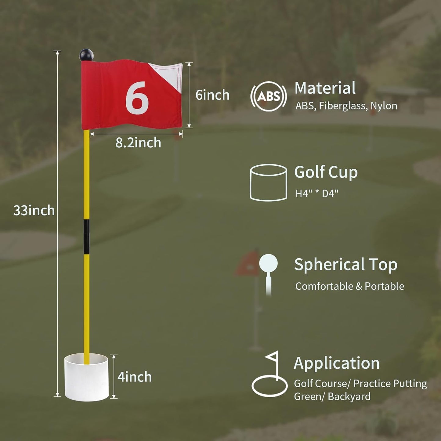 Crestgolf Portable Backyard Practice Golf Hole Cup and Flag Stick of Fiberglass, Golf Putting Green Flagstick Golf Pin Flag Hole Cup Set