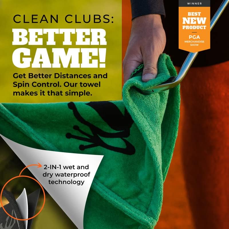 Frogger Amphibian 2-in-1 Golf Towel with Wet and Dry Technology, Orange/Black, Premium Golf Bag Accessory with Carabiner Clip, Ultra Absorbent, for Golf Dads