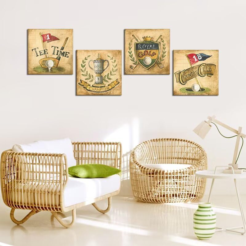 Pankila Usa Golf Wall Art for Country Club Golf Canvas Wall Decor Tee Time and Champion Abstract Royal Golf Wall Painting for Living Room Bedroom Home Decorations Framed Artwork (24''W x 24''H x 4)