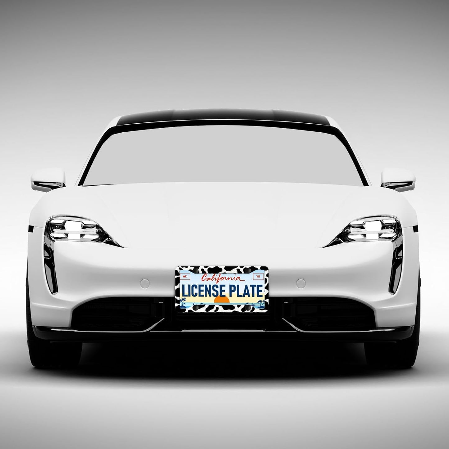 Cow Print License Plate Frames - 2 Pack Cow Cute Animal Black White Spot License Plates Holder Covers, Aluminum Metal Rust-Proof Waterproof Car Tag Frame with Screws Fasteners Caps