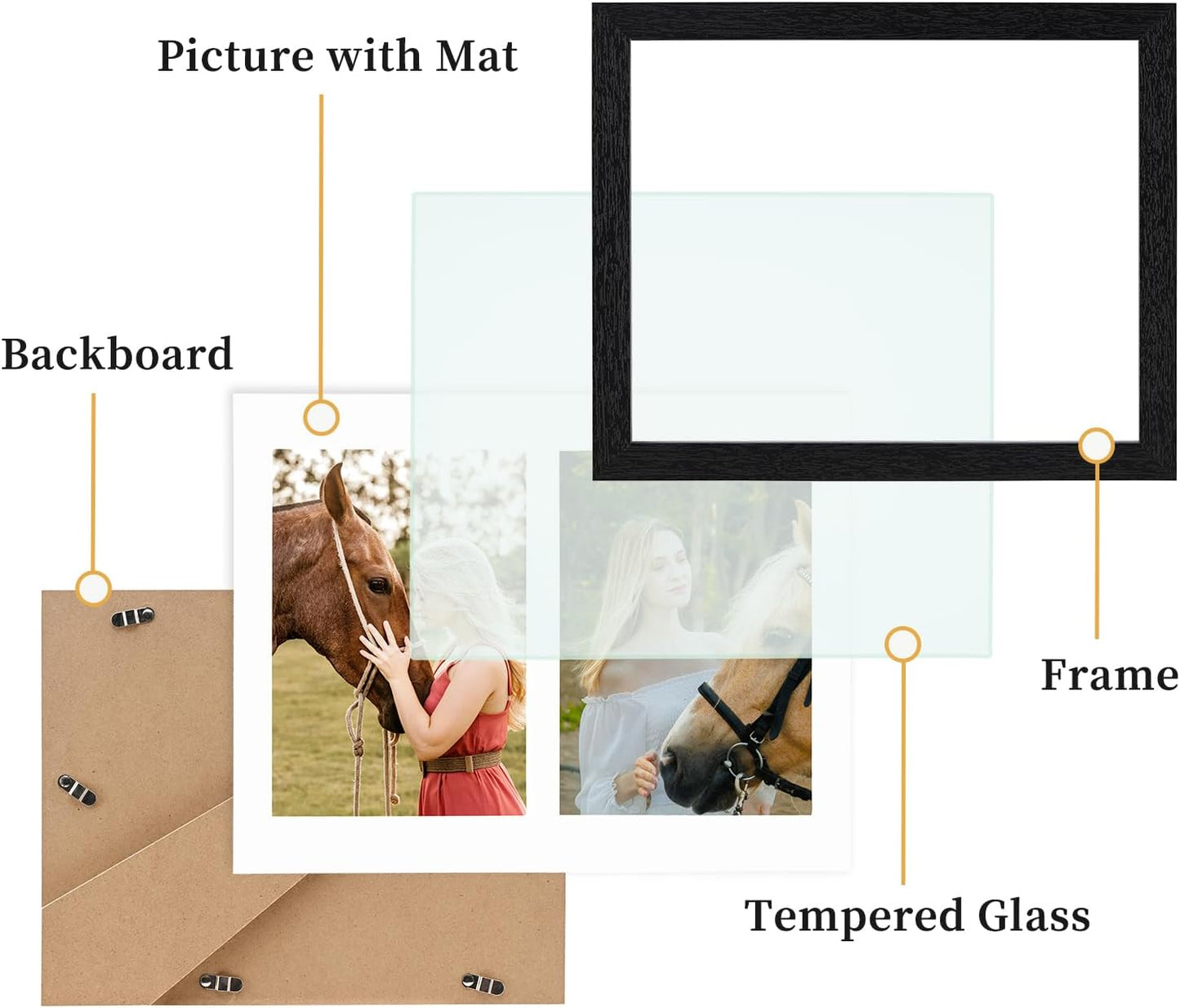 8.5x11 Pine Wood Collage Picture Frame Double 5x7 Picture Frame with Tempered Glass Fits 1Pc Certificate or 2Pcs 5x7 Photos With Mat For Tabletop or Gallery Wall Mounted-Rustic Black