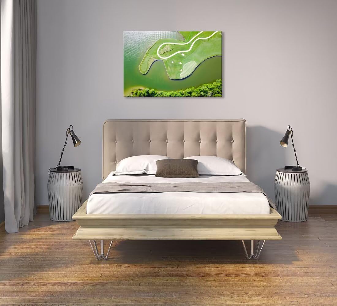 Colorado River Austin Texas USA Golf Course Wall Art for Living Room Bedroom Bathroom Home Decorations Golf Club Picture Wall Decor for Office Canvas Artwork Framed Ready to Hang(18''H x 24''W)