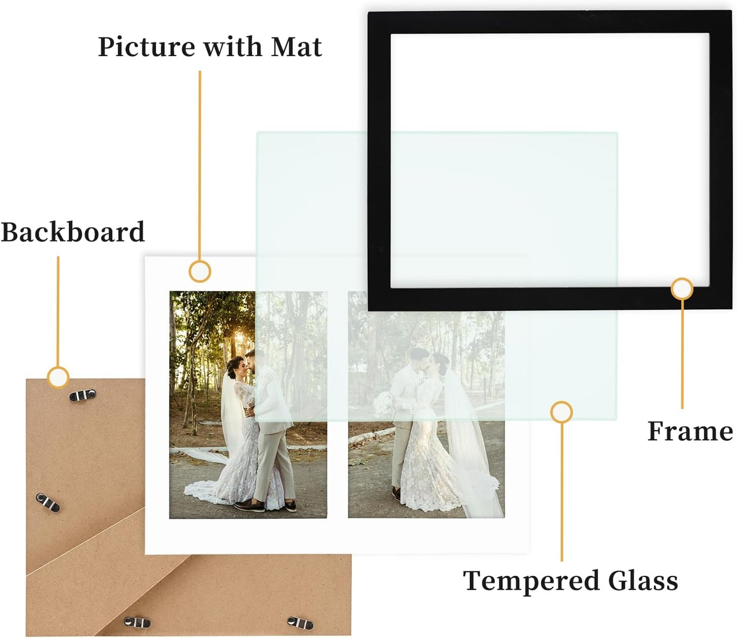 8x10 Pine Wood Collage Picture Frame Double 4x6 Picture Frame with Tempered Glass Fits 1Pc 8x10 Picture or 2Pcs 4x6 Photos With Mat For Tabletop or Gallery Wall Mounted-Classic Black