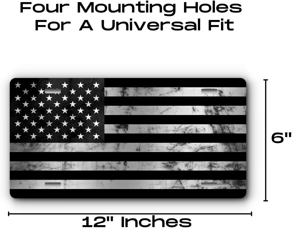 Patriotic Vanity Aluminum License Plate for Front of Trucks and Cars - Made in The USA - Universal Fit (Brushed Aluminum Flag)
