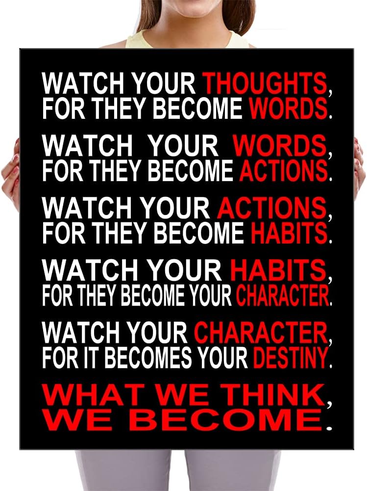 Pyradecor Large Canvas Prints Wall Art Watch Your Thoughts Motivational Classroom Poster Paintings Modern Gallery Wrapped Giclee Canvas Print Pictures Artwork for Office Living Room Home Decorations L