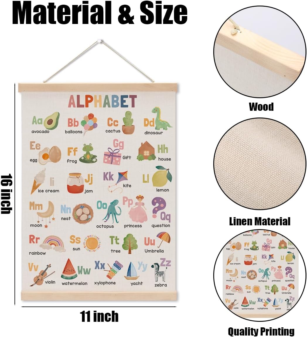 Alphabet Poster Hanger, Alphabet ABC Chart Nursery Decor Wall Decor, Toddler Learning Posters, Educational Posters Wall Art Wall Hanging Banner Farmhouse Living Room Playroom Home Baby Room Decor
