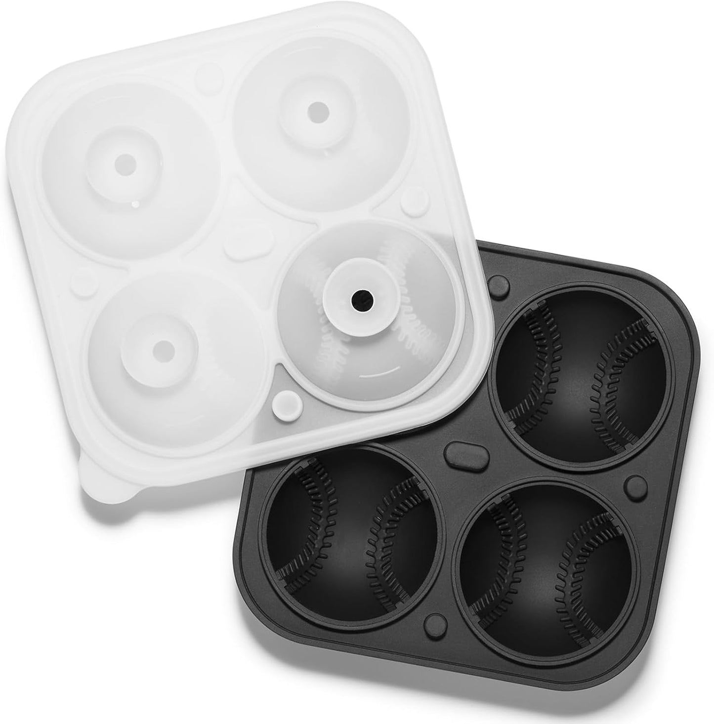 Novelty Baseball Gifts Ball Ice Maker Mold, 2.2" Large Sphere Round Ice Cube Mold for Cocktails, Whiskey, Bourbon Chilling, 4 Hole Fun Shapes Big Silicone Circle Ice Cube Trays