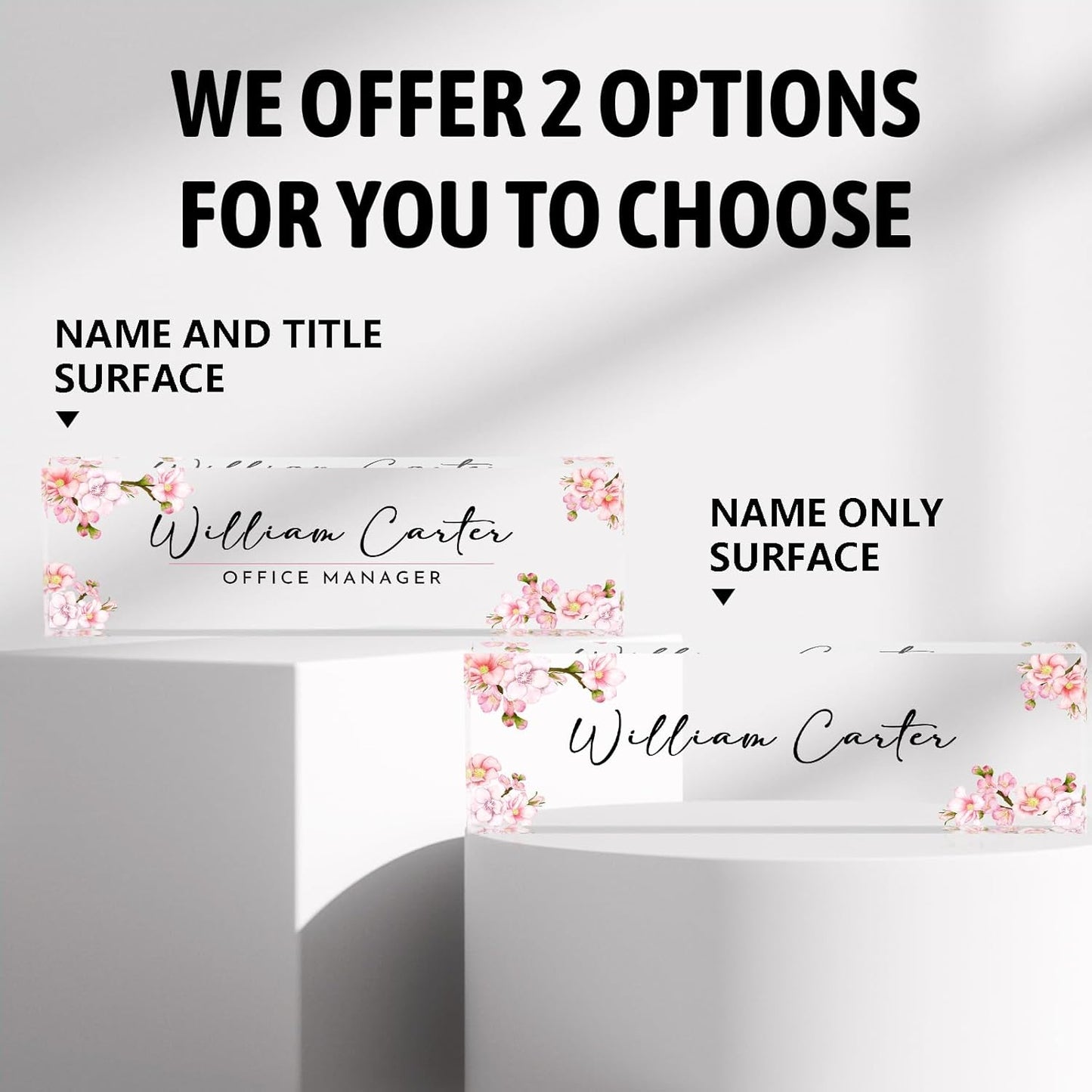 Personalized Name Plate for Desk Custom Acrylic Desk Name Plate Custom Employee Appreciation Gifts Office Gifts for Women, Men, Boss, Coworkers, Teacher, Nurse (Sakura A)