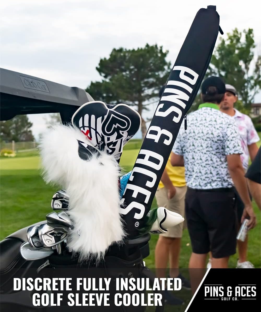 Pins & Aces Beer Sleeve 7-Can Insulated Cooler Sleeve - Stores Up to 7 Cans Discreetly in Your Golf Bag - Keeps Canned Beverages Cold On The Golf Course - Fits Most Golf Bags Styles & Types