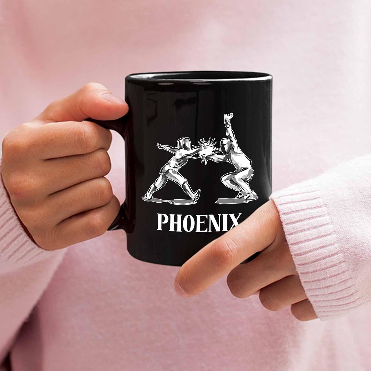Personalized Fencing Coffee Cup 11 Oz 15 Oz, Customized Fencing Mugs With Choose Name, Fencer Black Ceramic Mug Gifts For Coach, Lover, Travel Mug Gift