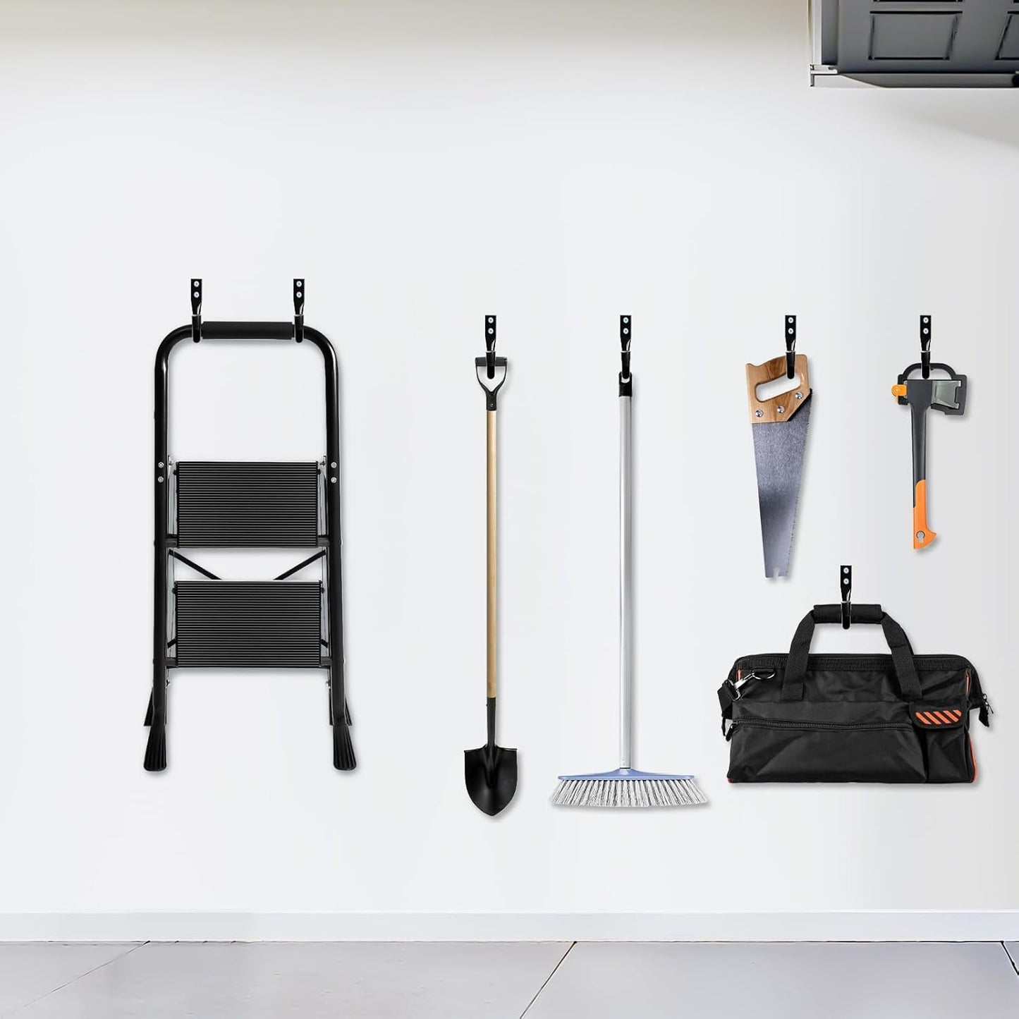 KURUI Large Metal Wall Hooks for Hanging Living Room/Bedroom/Garage, 14Pcs Garage Organization and Storage Heavy Duty Hook for Tool Coat Backpack Bag, 40 LB Black Wall Mount Hanges for Outdoor Indoor