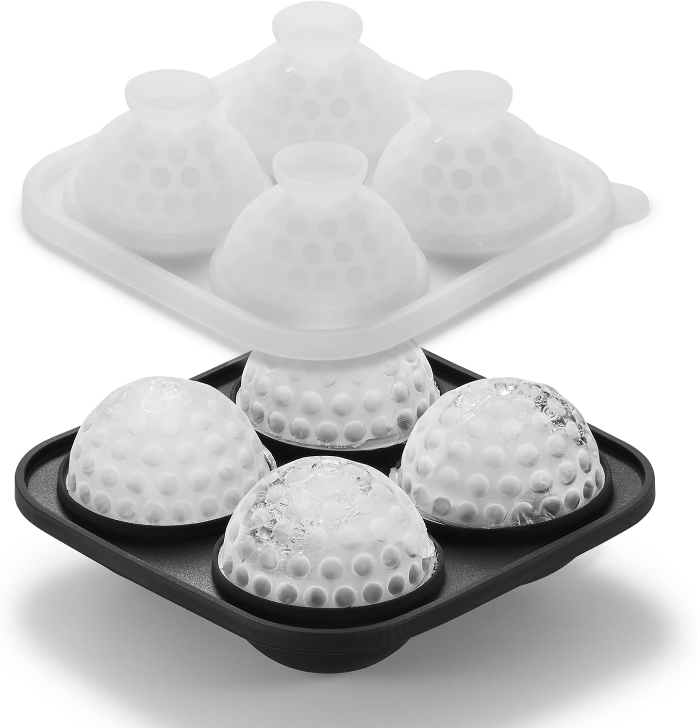 Novelty Golf Gifts Ball Ice Maker Mold, 2.2" Large Sphere Round Ice Cube Mold for Cocktails, Whiskey, Bourbon Chilling, 4 Hole Fun Shapes Big Silicone Circle Ice Cube Trays