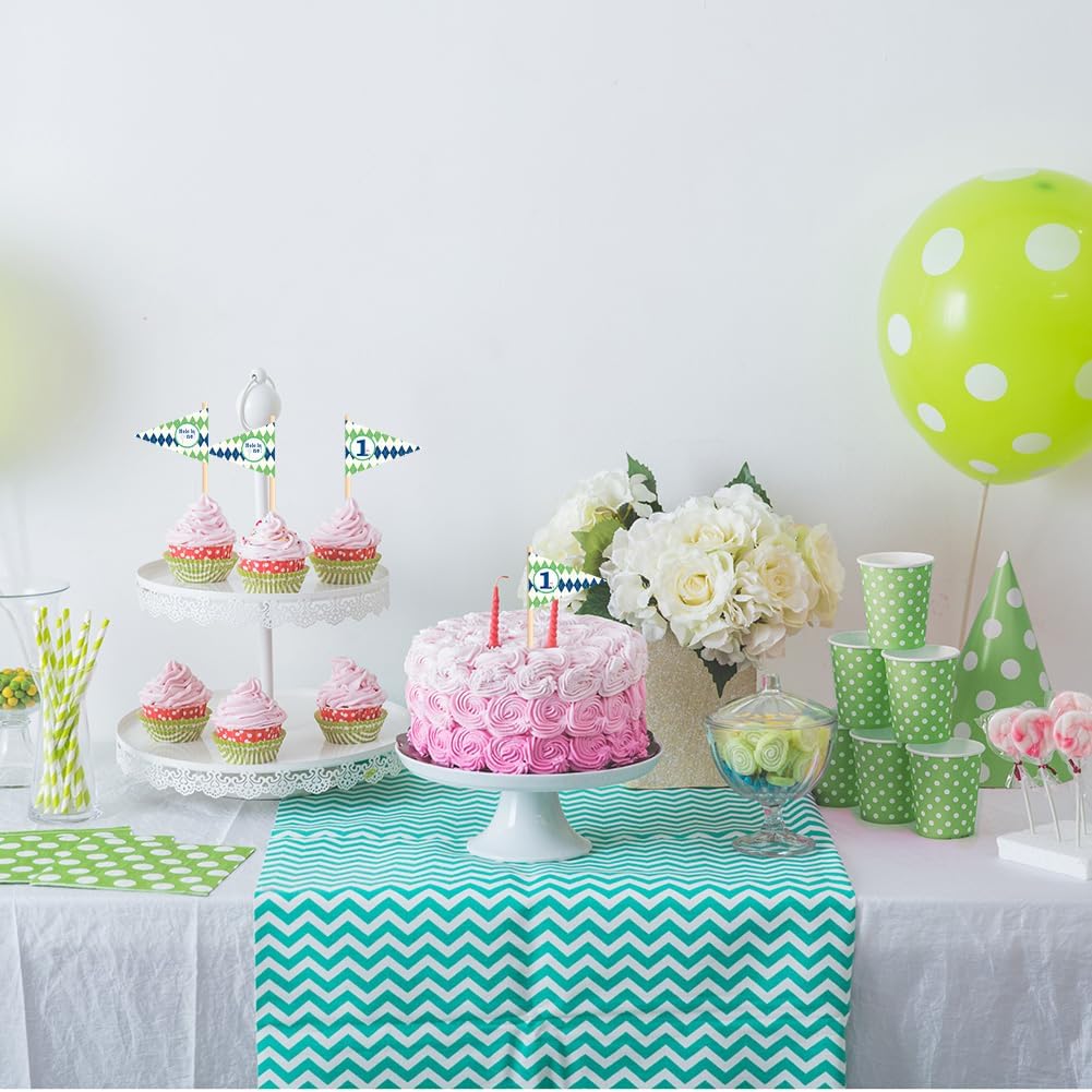 Golf Themed Toothpick Flags, 20 PCS Hole In One 1st Birthday Golf Cocktail Picks Mini Stick Cupcake Toppers Flags for Baby 1st Birthday Party Food Bar Decorations (Plaid Pattern Hole In 1)