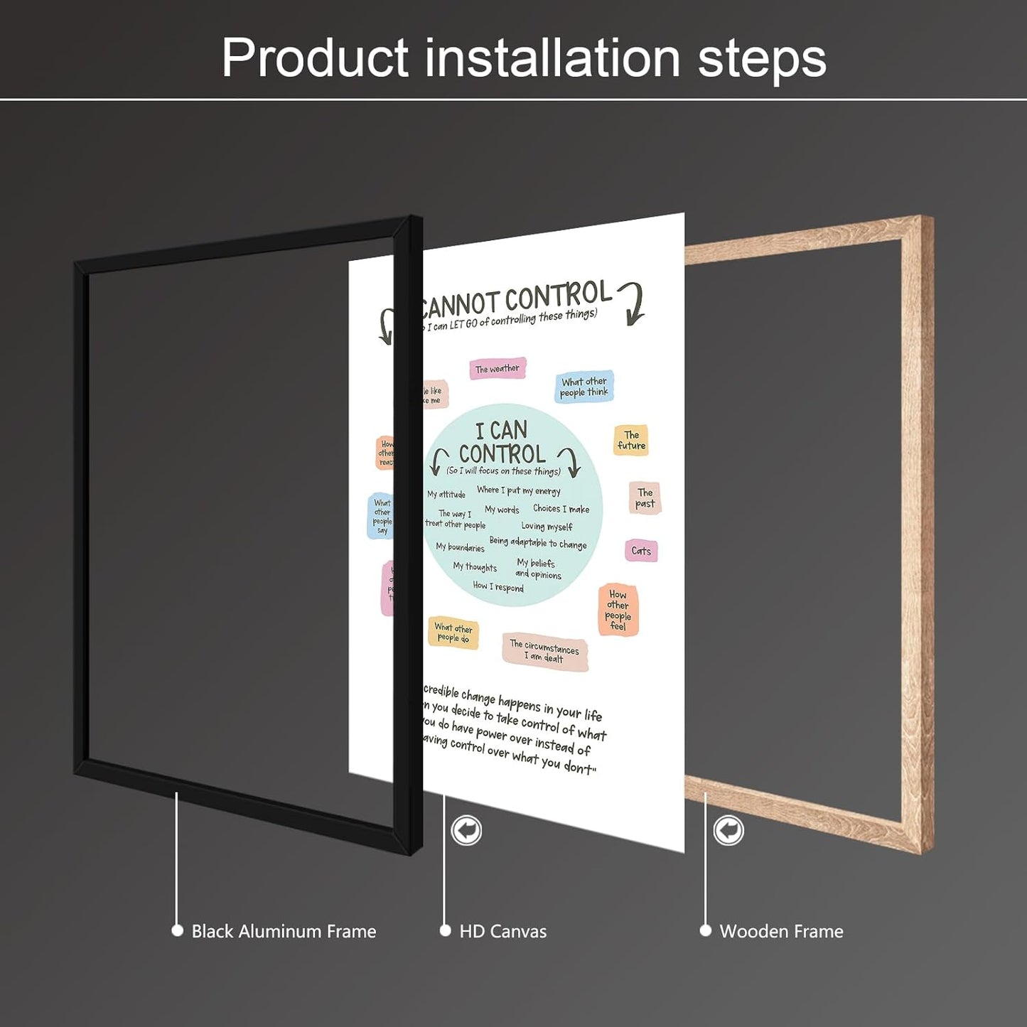 uoyien Growth Mindset Mental Health Posters I Cannot Control and I Can Control Positive Affirmations Charts Canvas Wall Art Kids Educational Prints For Calming Corner Decorations Framed 12x16in