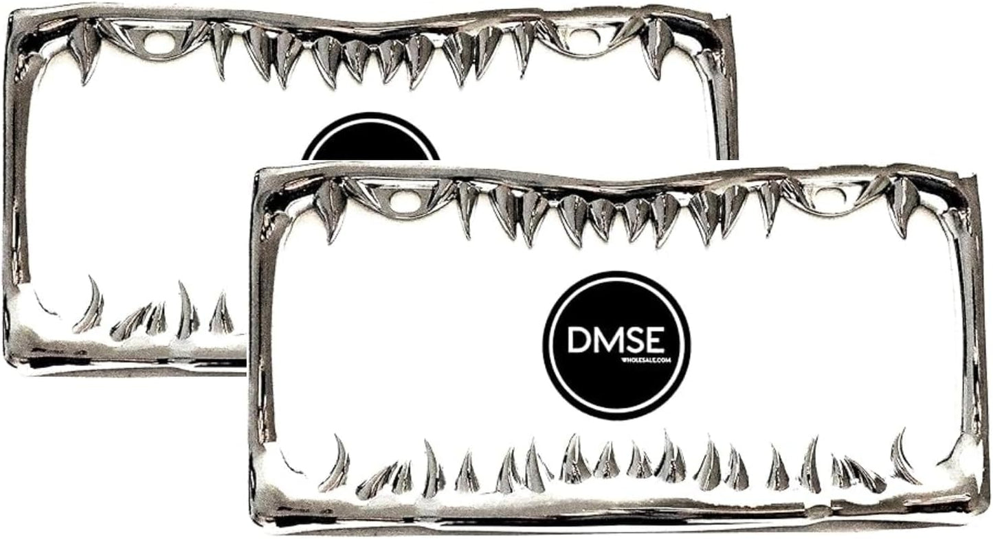DMSE Jaws License Plate – Shark License Plate Frame Metal Universal 3D Teeth Built for Any Vehicle.