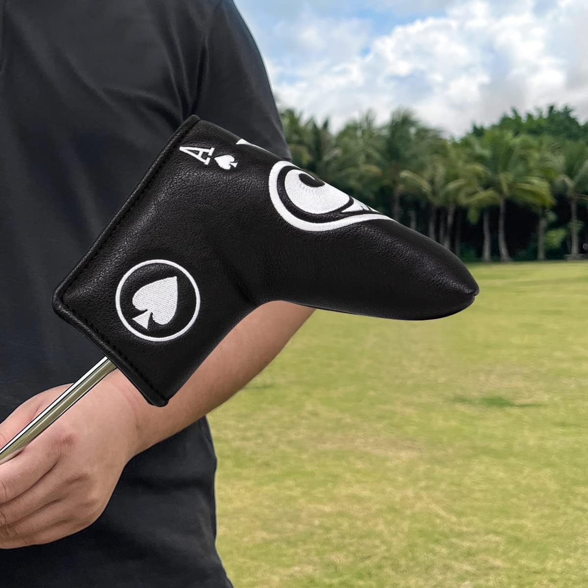 Black Golf Ace of Spade Golf Club Cover for Golf Clubs - Hybrid Headcover Golf Driver Headcover 3 Wood Head Cover (Rotatable 2 3 4 5 6 Ut Head Cover) Putter Headcover