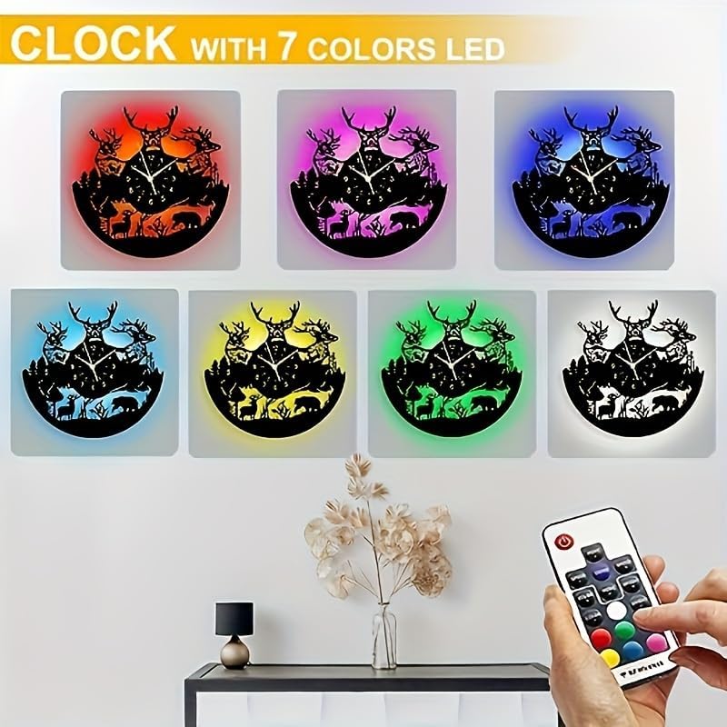 1pc Vinyl Wall Clock -Deer Pattern Wall Decor Silent Clock - 12 Inch Farm Theme Wall Art Black Retro Room Decor