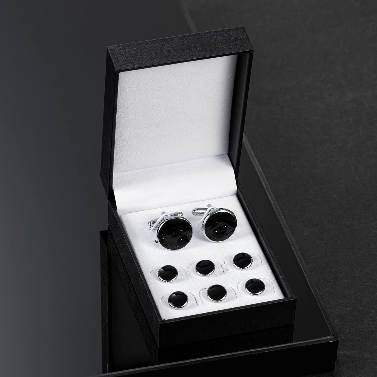 UJOY Cufflinks and Studs Set Blanks Round 4 Colors Shirt Tuxedo Buttons Packed in Cufflink Box for Men