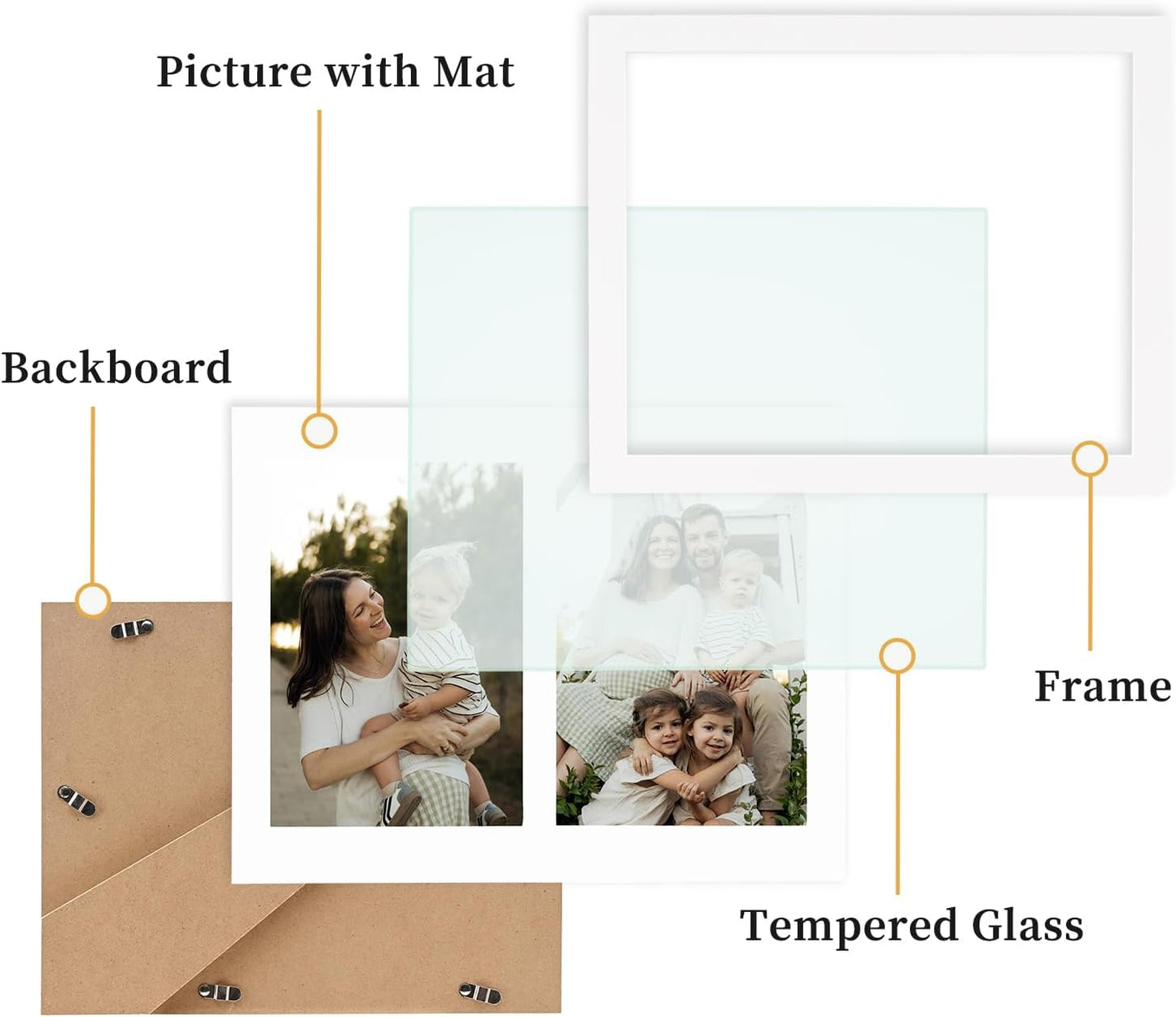 8x10 Pine Wood Collage Picture Frame Double 4x6 Picture Frame with Tempered Glass Fits 1Pc 8x10 Picture or 2Pcs 4x6 Photos With Mat For Tabletop or Gallery Wall Mounted-Bright White
