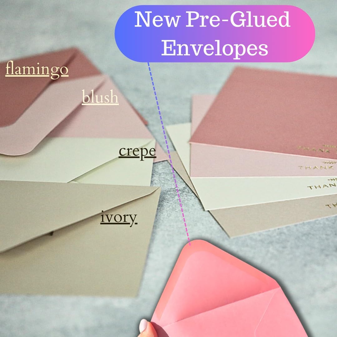 RUN2PRINT Thank You Cards with Envelopes & Gold Foil Stickers – 36‑Pack Flat Dusty Blue Cards – Embossed Italian Textured Thick Paper – For Weddings, Business & Every Occasion