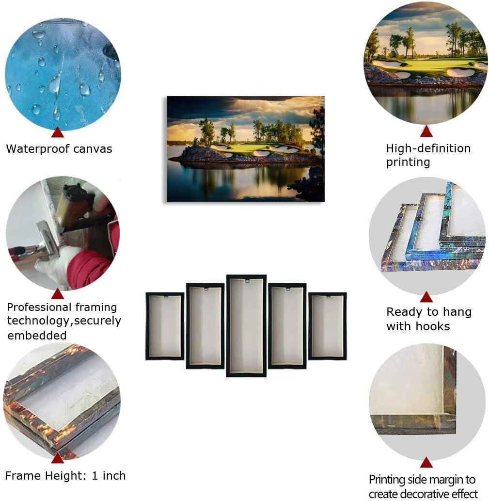 chenchenArt Sunset Landscape Golf Course Wall Art Picture Golf Course Wall Decor for Living Room Bedroom Bathroom Home Decorations Canvas Prints Framed Ready to Hang(28''H x 44''W)