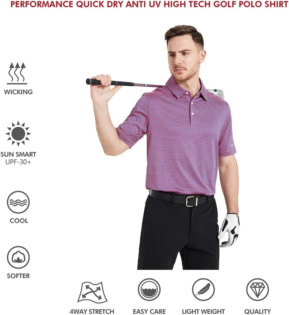 Golf Shirts for Men Dry Fit Short Sleeve Print Performance Moisture Wicking Polo Shirt