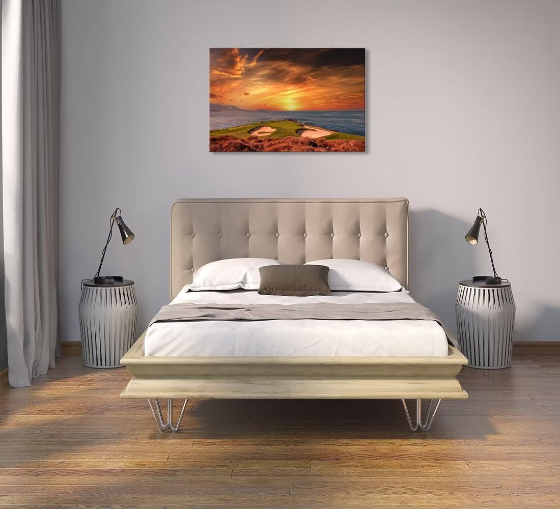 Pebble Beach Golf Course Hole 7 Wall Art for Living Room Bedroom Bathroom Home Decorations Monterey California USA Golf Course Picture Poster Framed Artwork Canvas Prints Ready to Hang(12''H x 16''W)