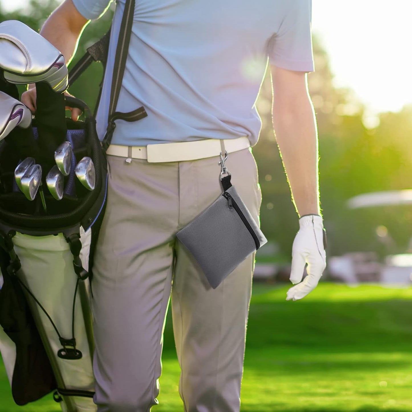 BuyAgain Golf Tee Pouch, 5.62 X 6.87 Inch Professional Zipper Golf Tee/Ball Pouch Bag with Metal Lobster Claw Clip