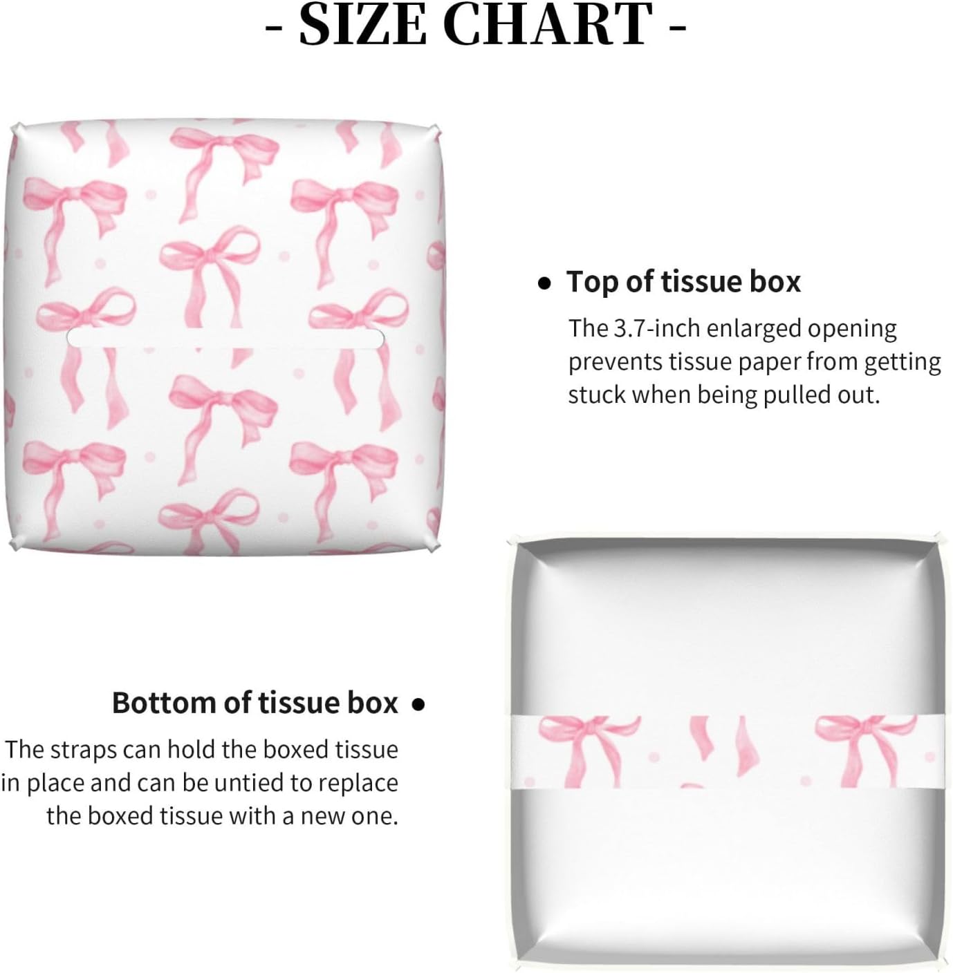 Pink Bow Tissue Box Holder Paper Organizer, PU Leather Tissue Case Cover, Bow Decor for Bathroom, Kitchen, Car