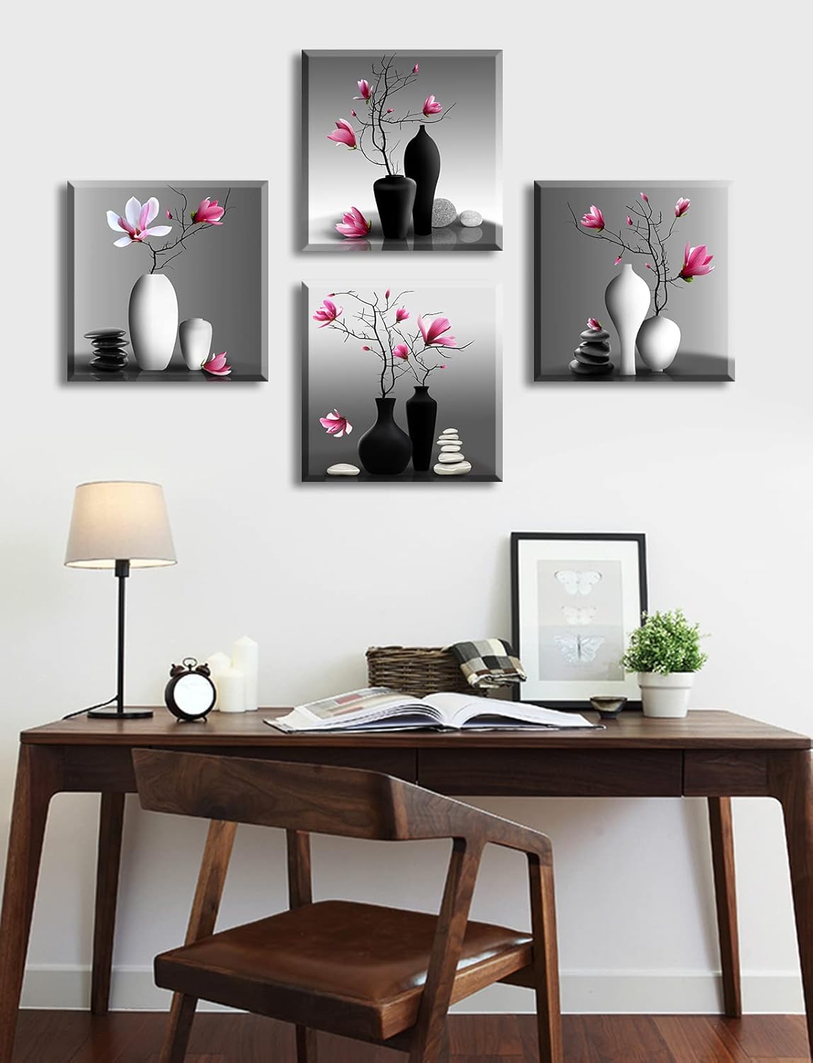 DJSYLIFE Modern Bathroom Pictures Wall Decor Zen Flowers Paintings Canvas Decorations Black and White Wall Art for Bedroom Living Room Home