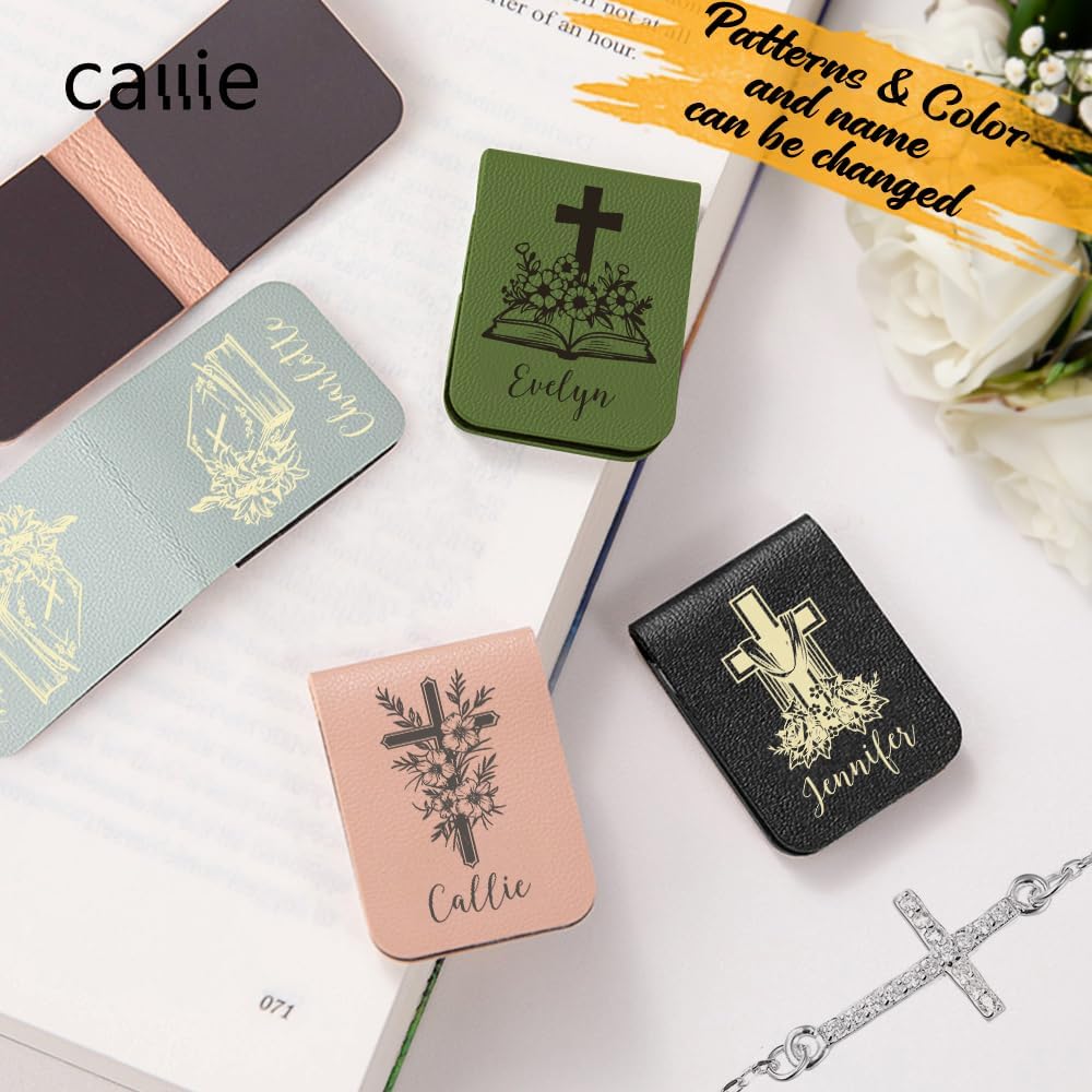 CALLIE Personalized Magnetic Bookmark Clip – Custom Name Reading Gifts for Book Lovers, Birthday Teacher's Day Christmas for Bookworm Gifts (Cross Flower)