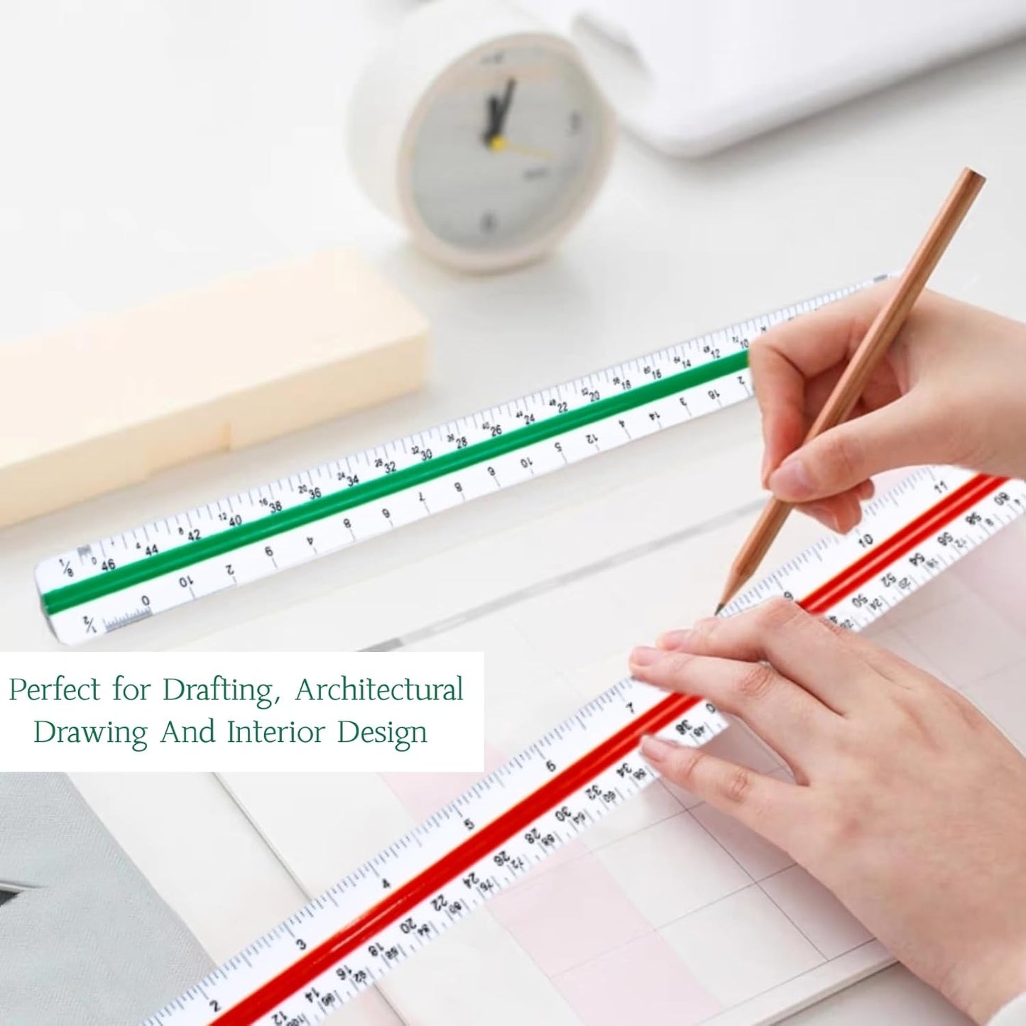 Architectural Scale Ruler, 12” Plastic Architect Scale, Triangular Ruler for Architects, Students, Engineers, Drawing Drafting Tools