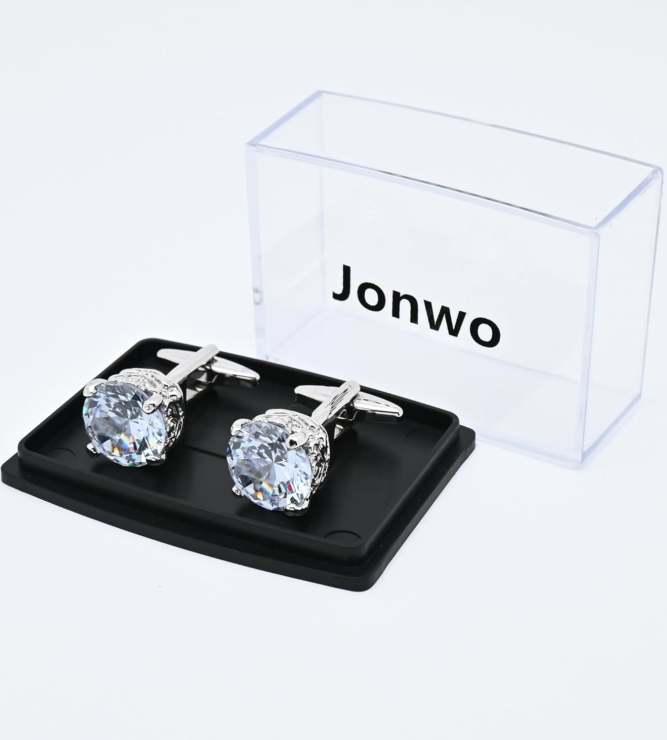 Polyhedral Zircon Gemstone Cufflinks for Men In Gift Case Round Golden/Silver Zircon Crystal Men's Cufflinks Set for Wedding Party Anniversary Business Events Dress