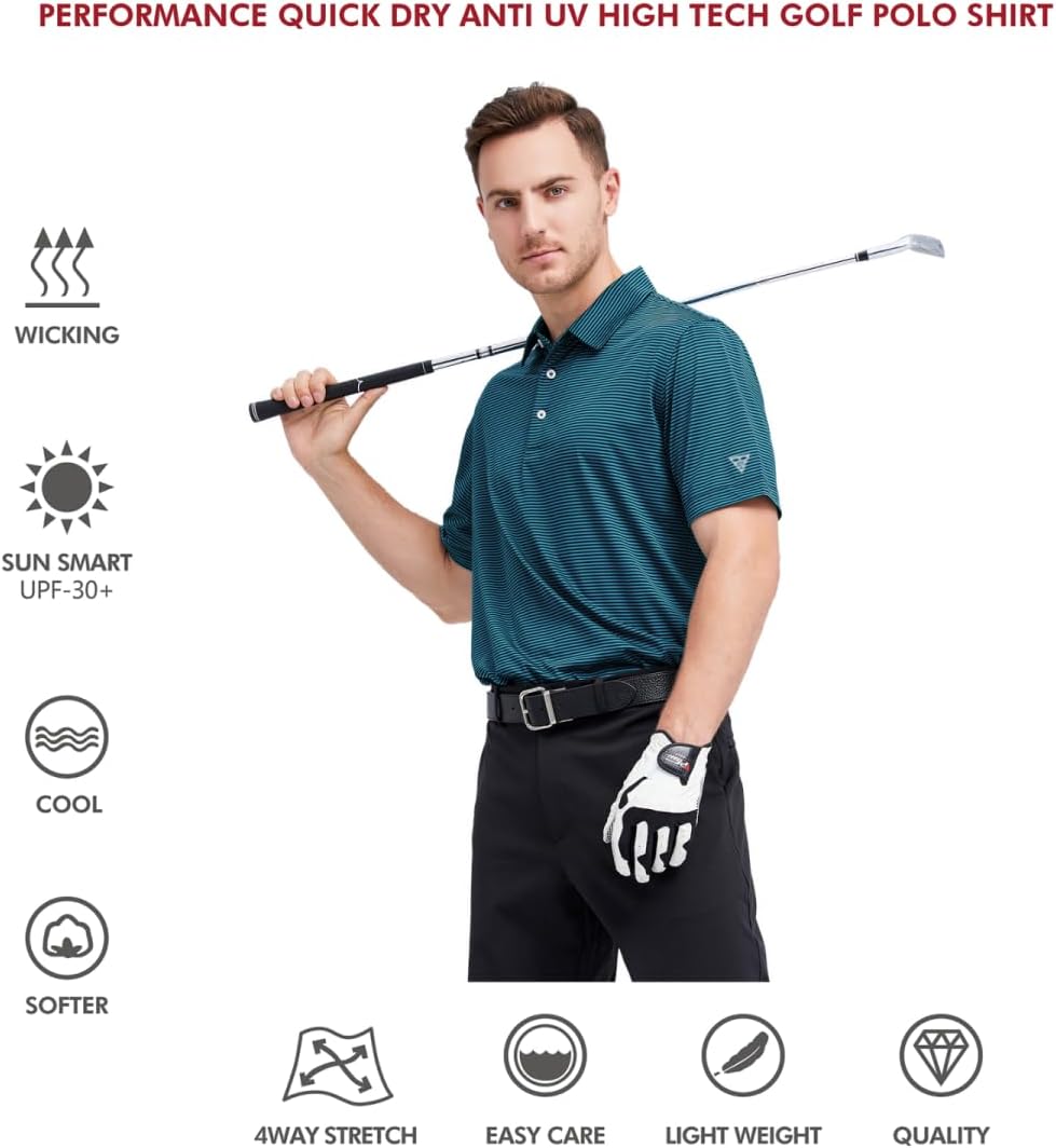 Golf Shirts for Men Dry Fit Short Sleeve Print Performance Moisture Wicking Polo Shirt