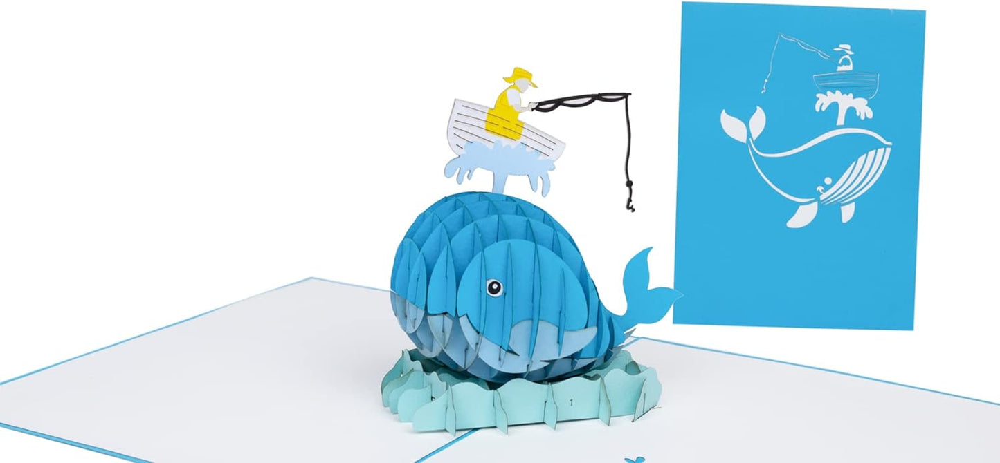 iGifts And Cards Fisherman & Whale Pop-Up Greeting Card, 6" x 8" ā Stunning 3D Marine Design for Fishermen, Ocean Lovers, Birthdays, Anniversaries, Retirements, and Nautical-Themed Surprise, with Envelope