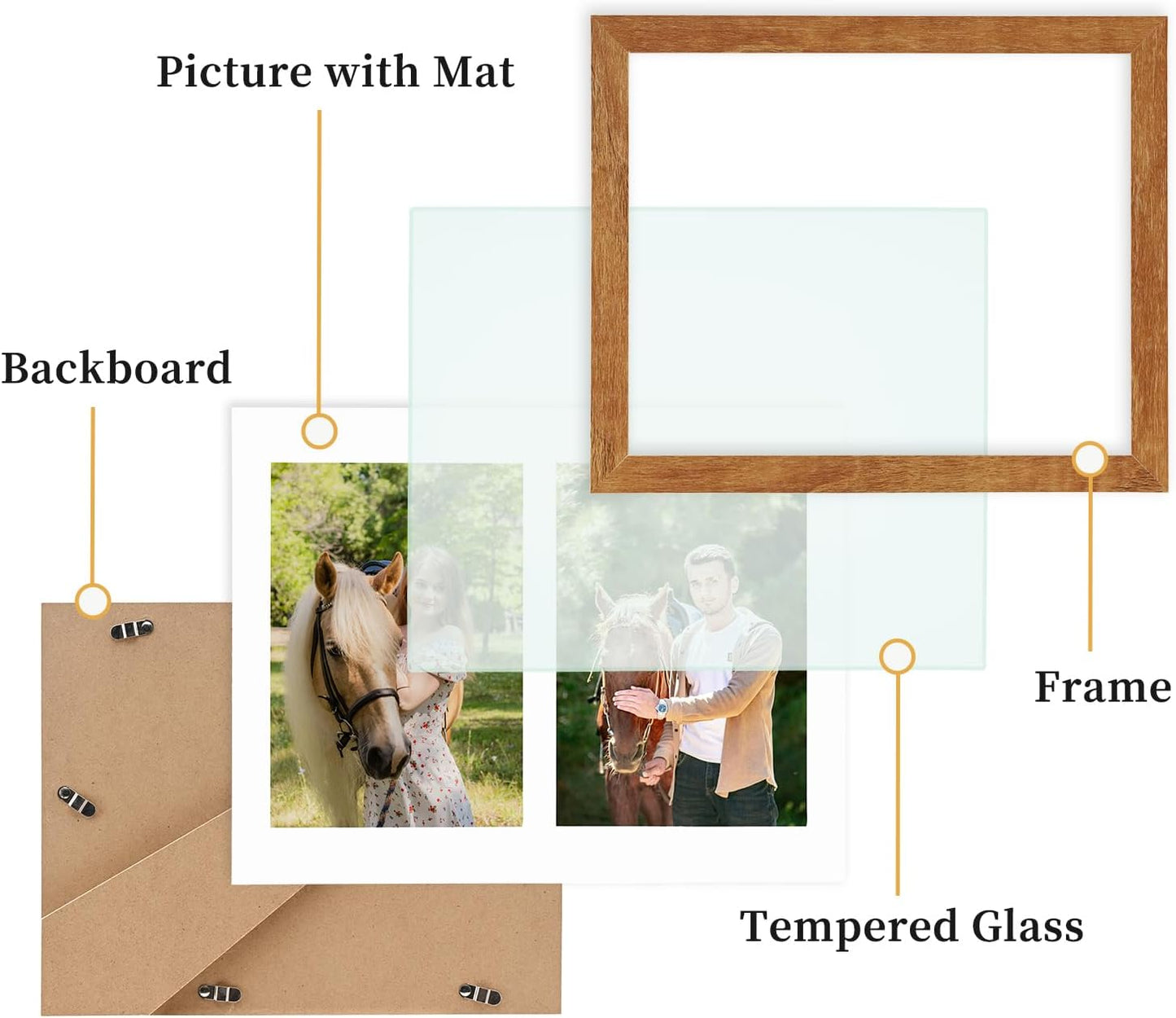 8x10 Pine Wood Collage Picture Frame Double 4x6 Picture Frame with Tempered Glass Fits 1Pc 8x10 Picture or 2Pcs 4x6 Photos With Mat For Tabletop or Gallery Wall Mounted-Teak Brown