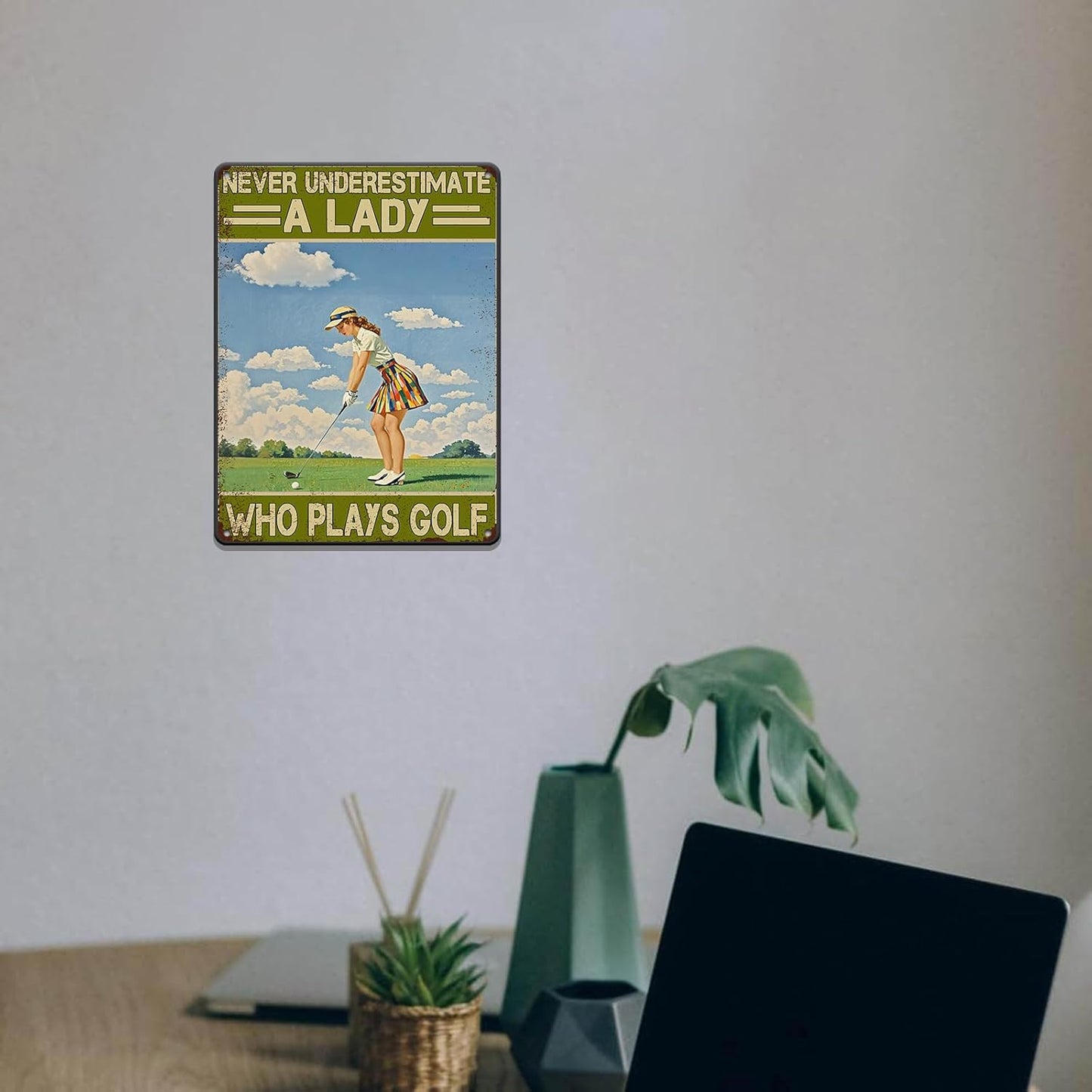 Golf Vintage Tin Sign Metal Sign Never Underestimate A Lady Who Plays Golf Iron Painting Vintage Wall Decoration Poster For Home Club Man Cave Sign 12x16 Inch