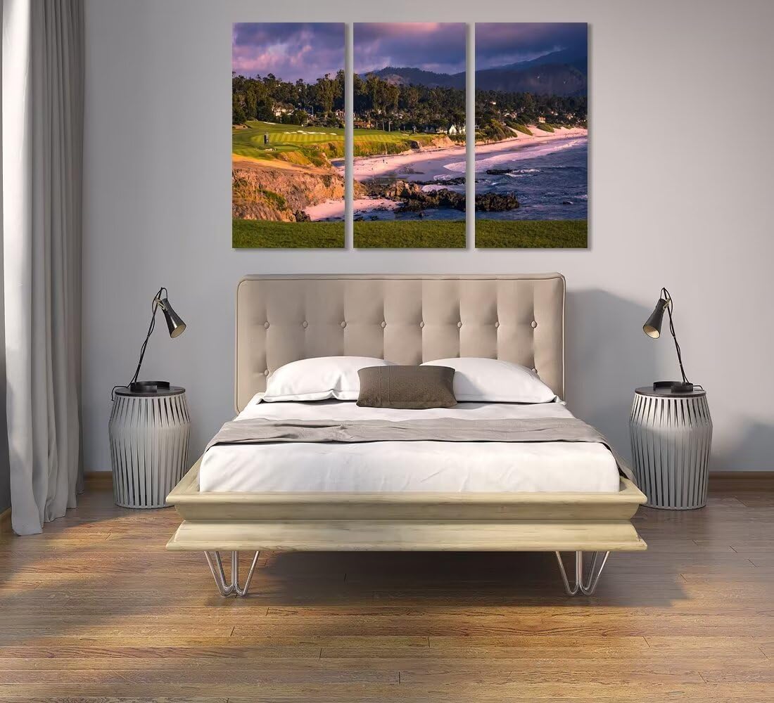 California Coastline Golf Course Wall Art for Living Room Bedroom Bathroom Home Decorations Golf Course Pictures Posters Framed Artwork Ready to Hang(14''W x 28''H x3)