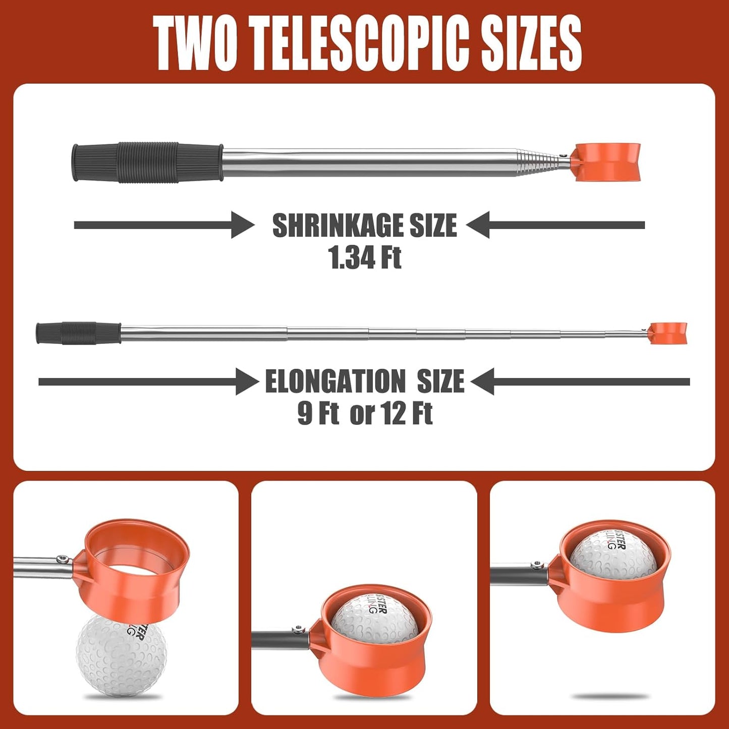 9ft/12ft Water Telescopic Golf Ball Retriever,Classic and Durable Stainless Steel Picker Upper, The Best Accessory Gift for Men and Women Golfers.