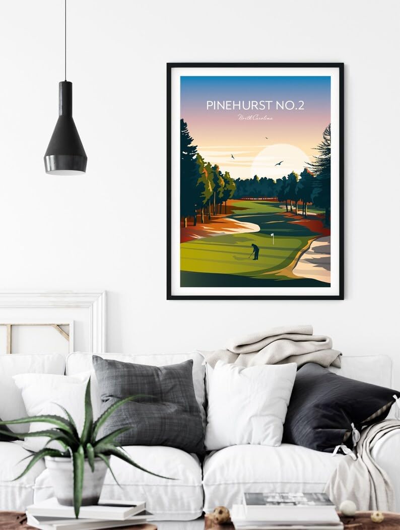 US Open Pinehurst No.2 Golf Print, US Open North Carolina, North Carolina Golf Art, Vintage Golf Print, Golf Championship Wall Decor, Scenic Golf Landscape (Unframed) (12x18)