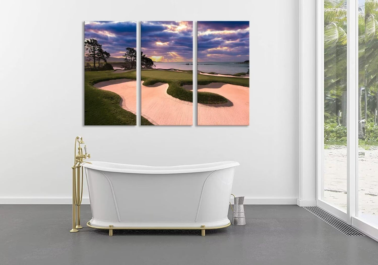 Oceanside Pebble Beach Golf Course Wall Art for Living Room Bedroom Bathroom Home Decorations Golf Course Pictures Posters Wall Decor Framed Artwork Canvas Prints Ready to Hang(14''W x 28''H x 3)