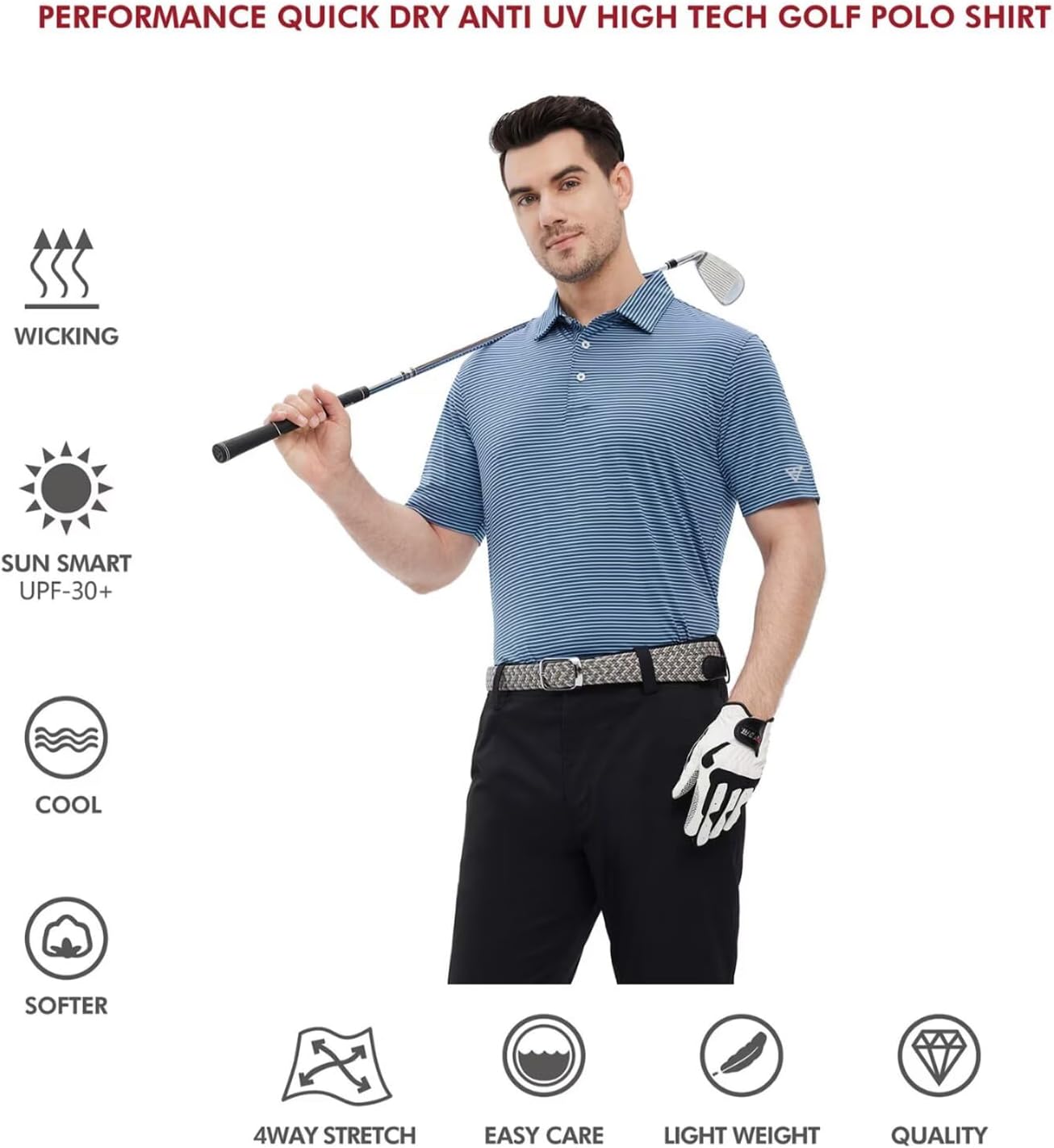 Golf Shirts for Men Dry Fit Short Sleeve Print Performance Moisture Wicking Polo Shirt