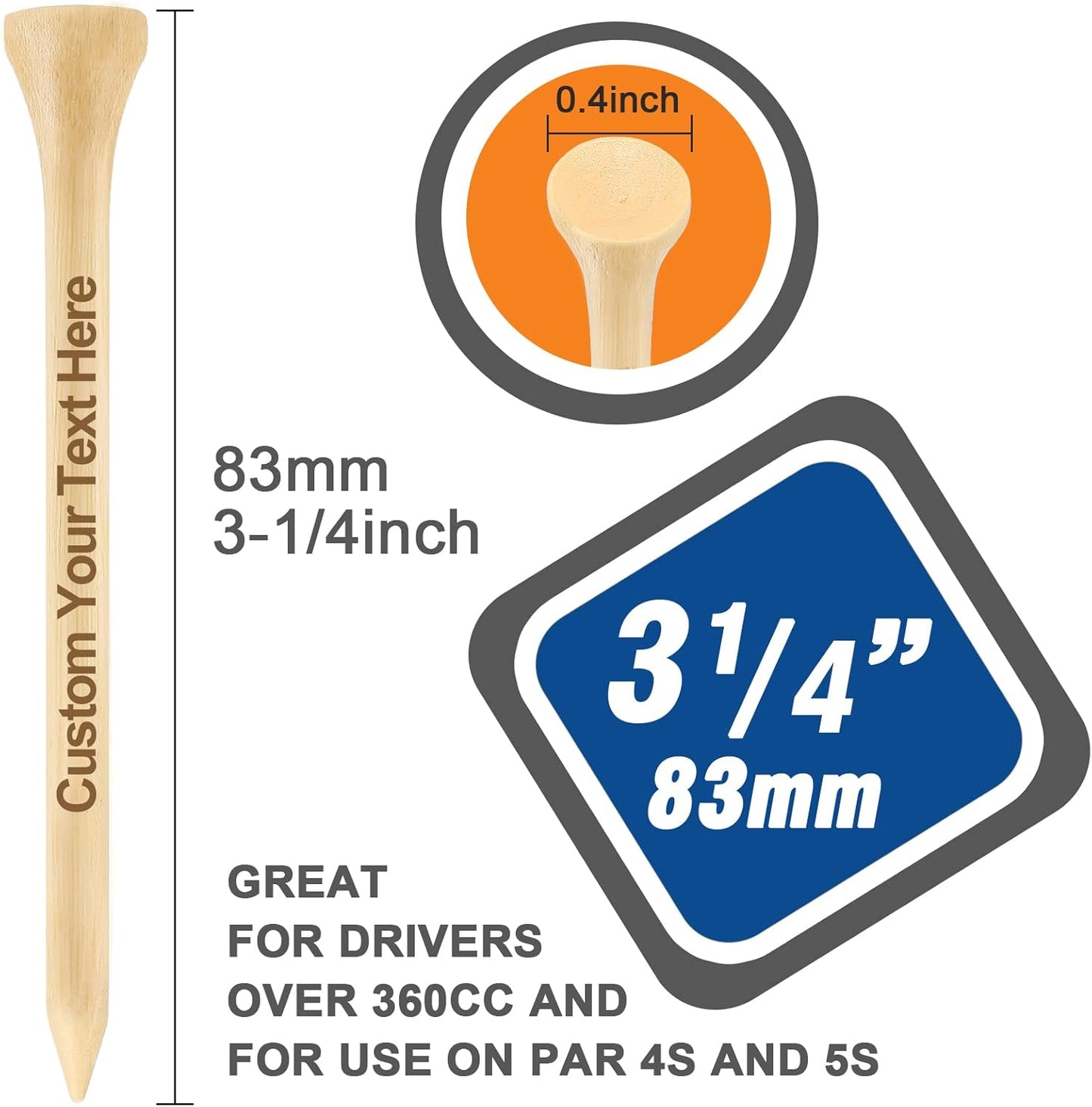 50-500 PCS Personalized Golf Tees in A Pouch, Custom Golf Tees Bulk with Your Name, Text, Logo, Wood Golf Tees 3 1/4" Inch Size, Personalized Golf Gift, and Party Favors