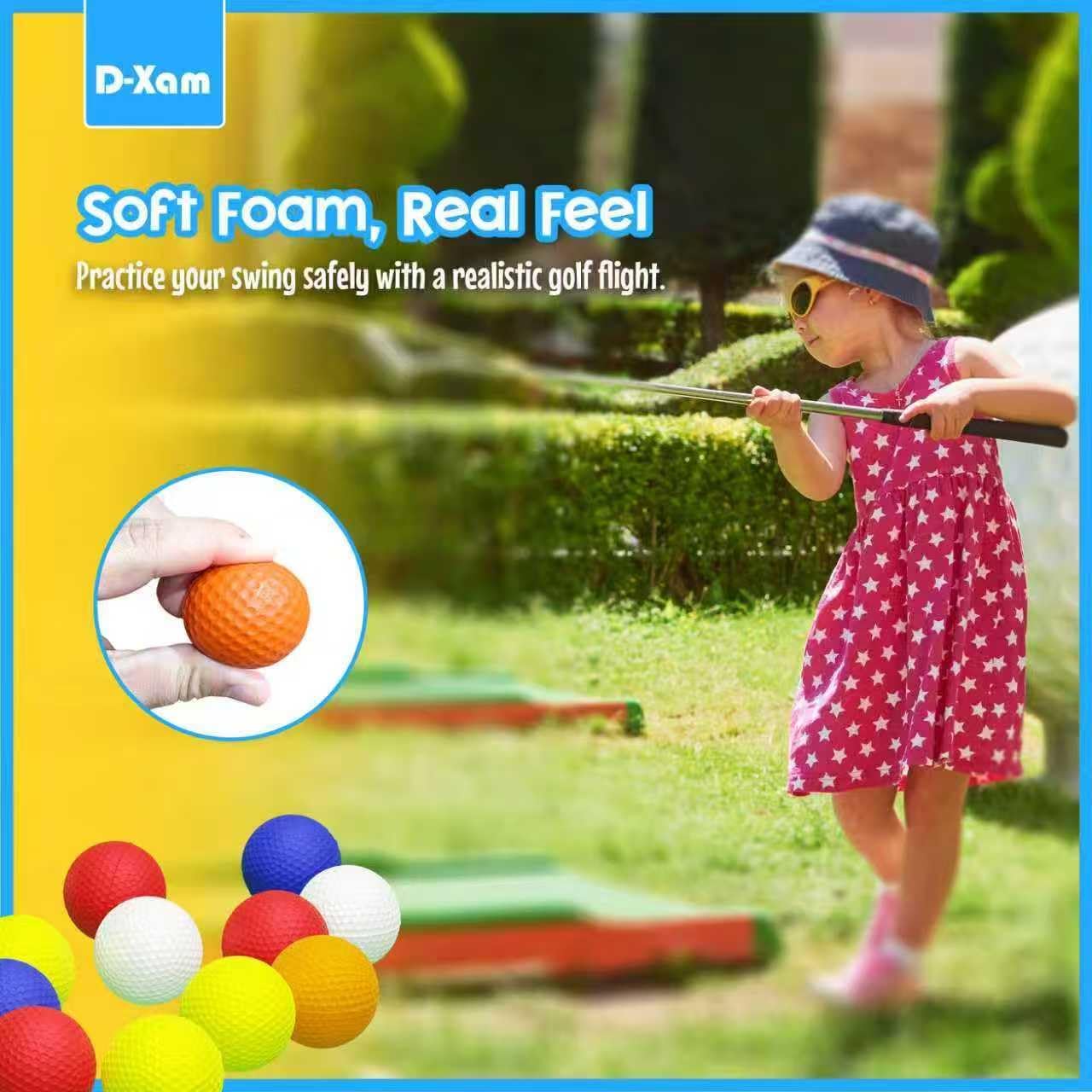 D-Xam Foam Golf Balls Bulk Practice Golf Ball Soft Multicolor, Yellow, White or Orange | Long Lasting & Realistic Feel | Limited Flight Use Indoors Outdoors Backyard Training