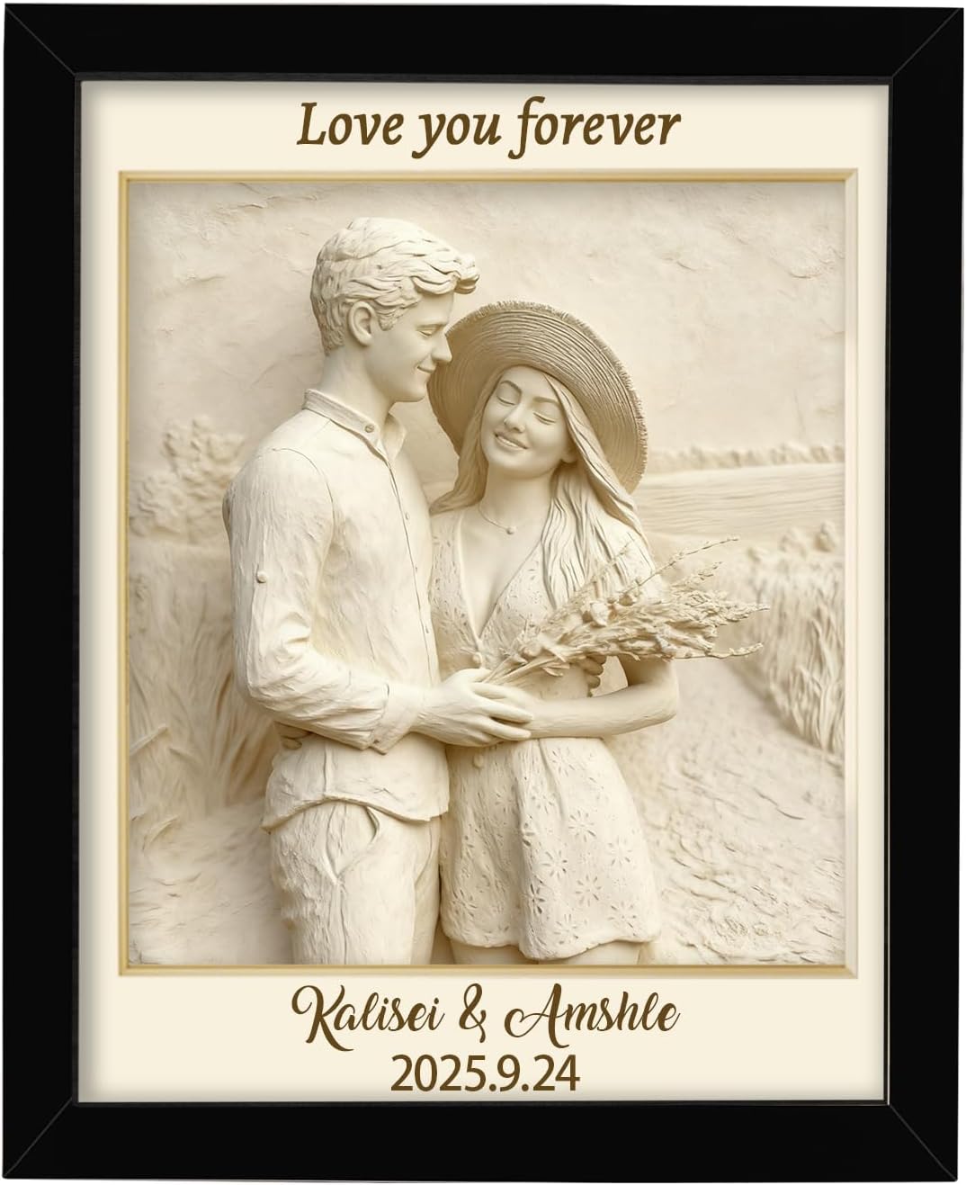Personalized Couple Photo Frame Ornament Custom Name 2D Wood Desk Picture Frame Decor Gift for Men Women Family Couple Lover Birthday Xmas Anniversary (Style 18)